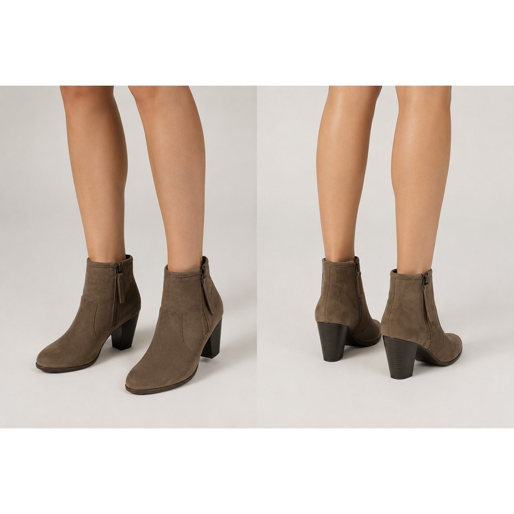 JG taupe faux suede ankle boots side zip block heel booties women Size 7 Comfort - Picture 1 of 8
